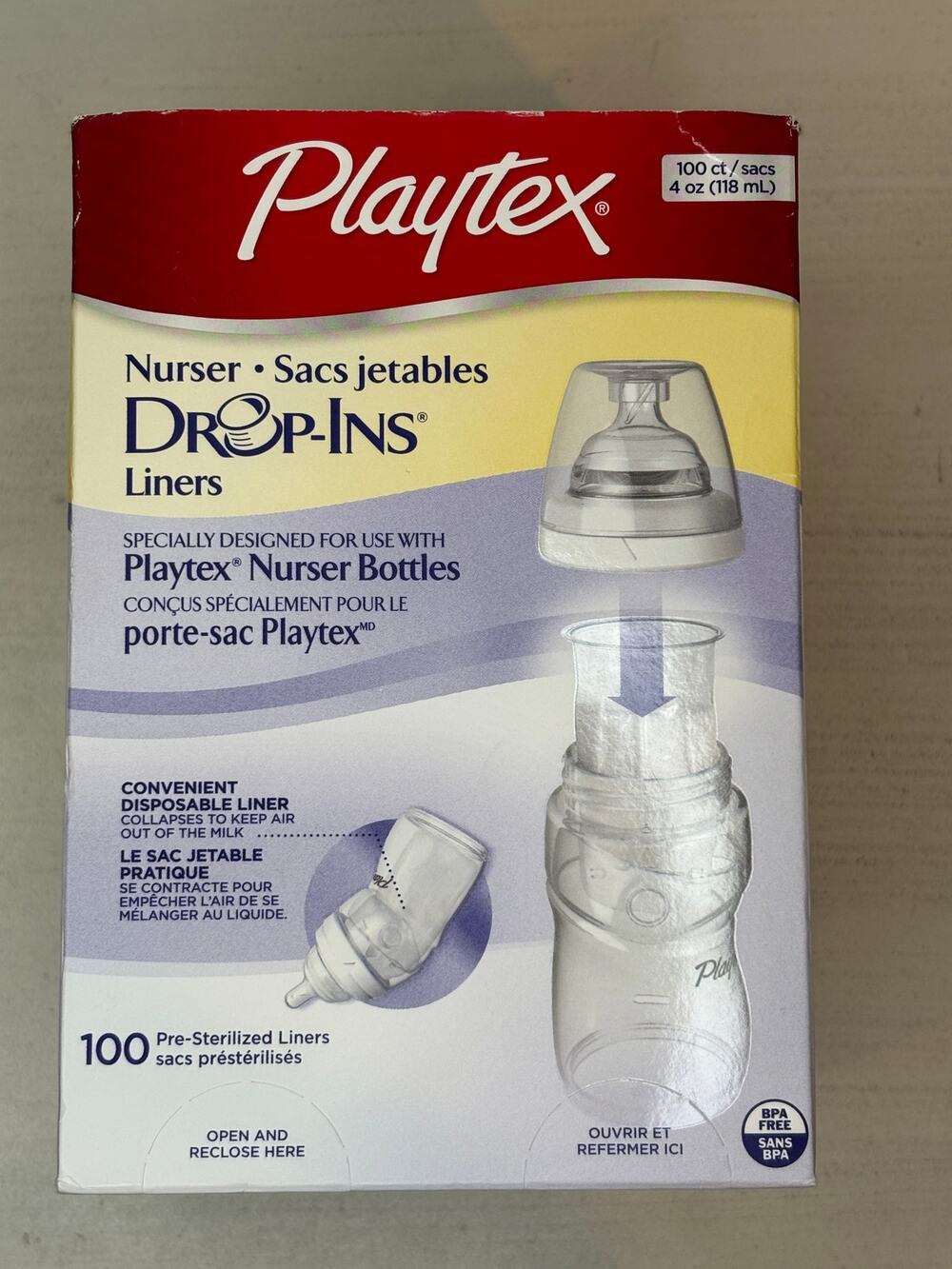 Playtex Baby Nurser Drop Ins Disposable Liners 4oz 100 qty sealed